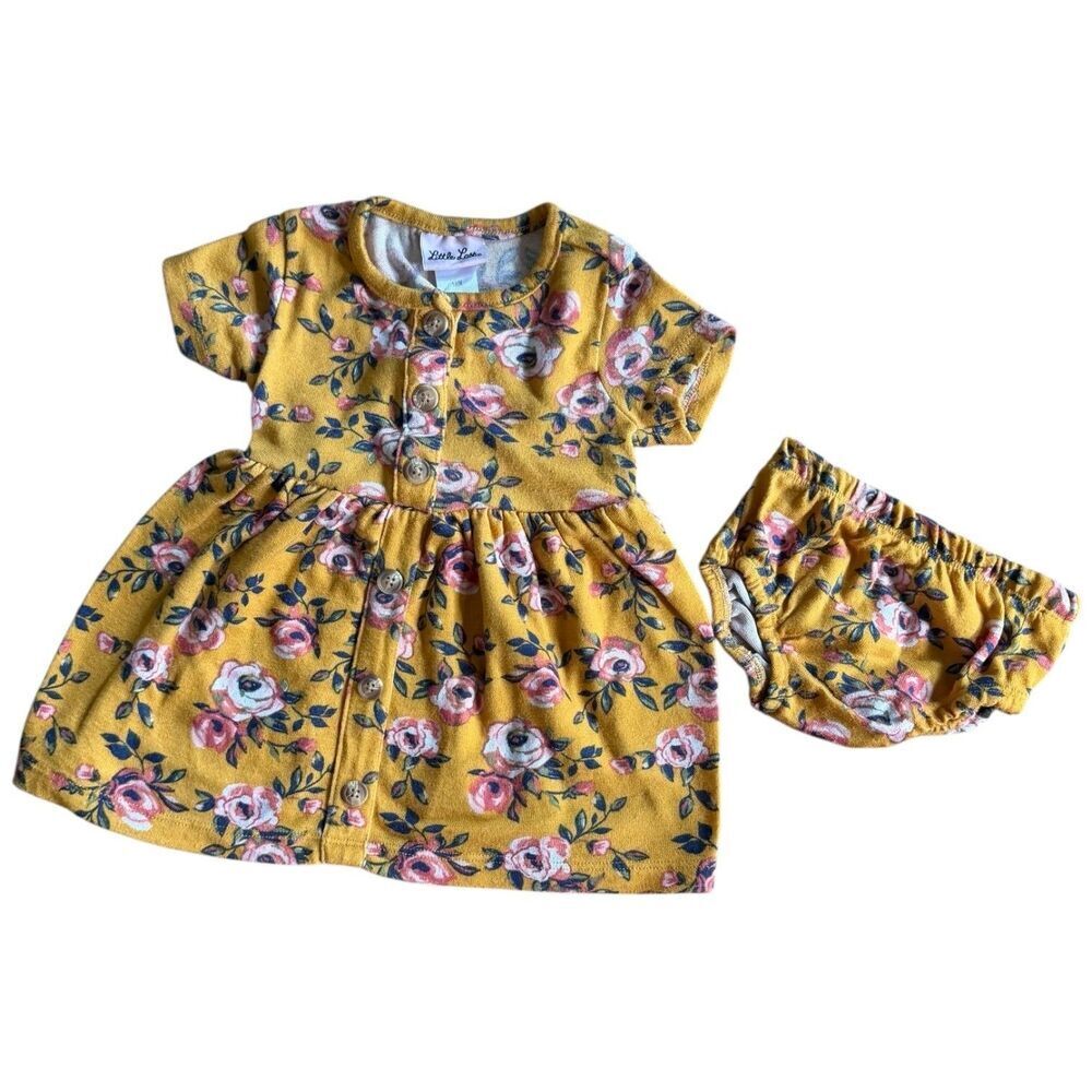 Girls Sz 18 Months Yellow Floral Dress & Bloomers 2 Pc Set LITTLE LASS